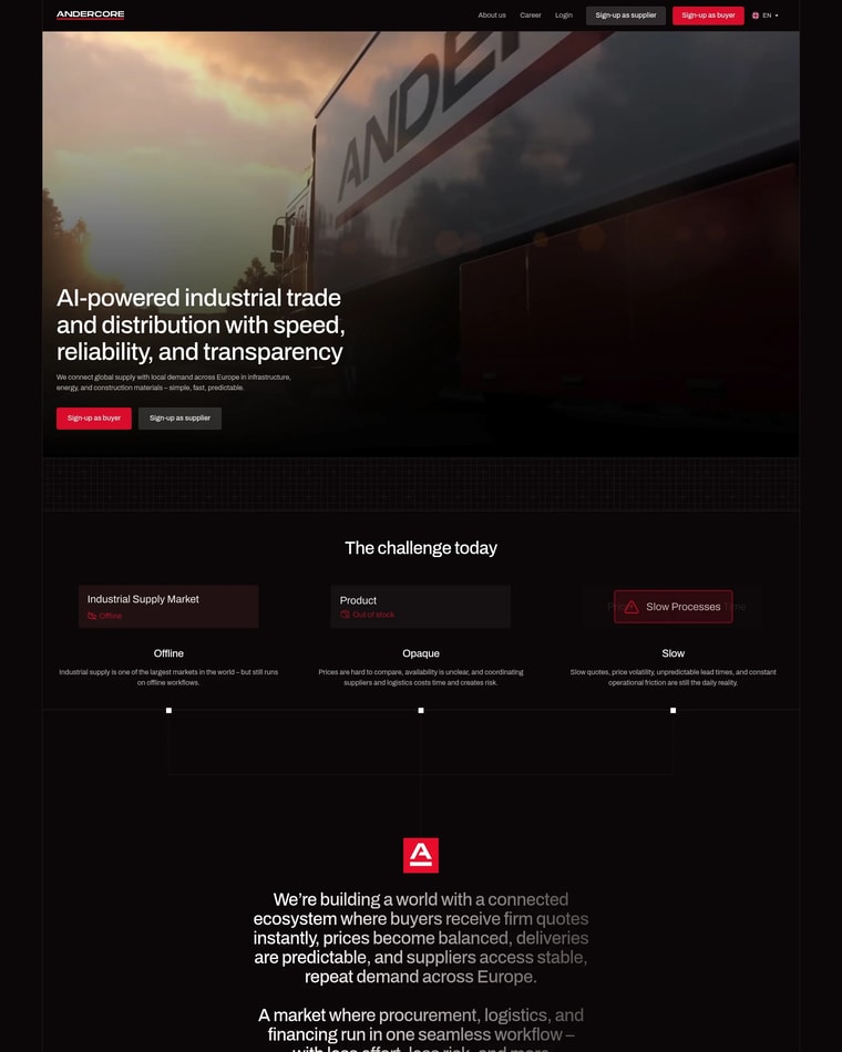 Andercore Landing page (Home Desktop)