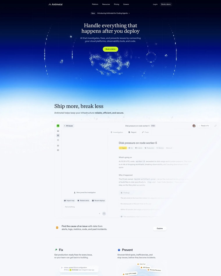Antimetal Landing page (Home Desktop)