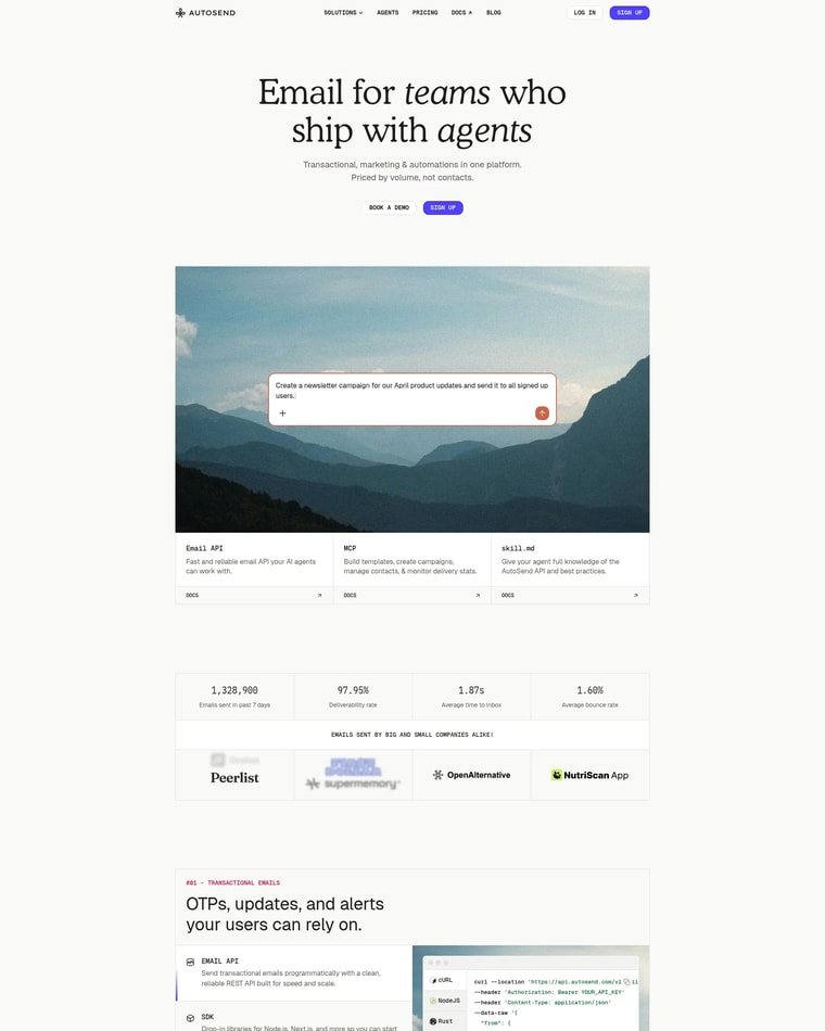 AutoSend Landing page (Home Desktop)