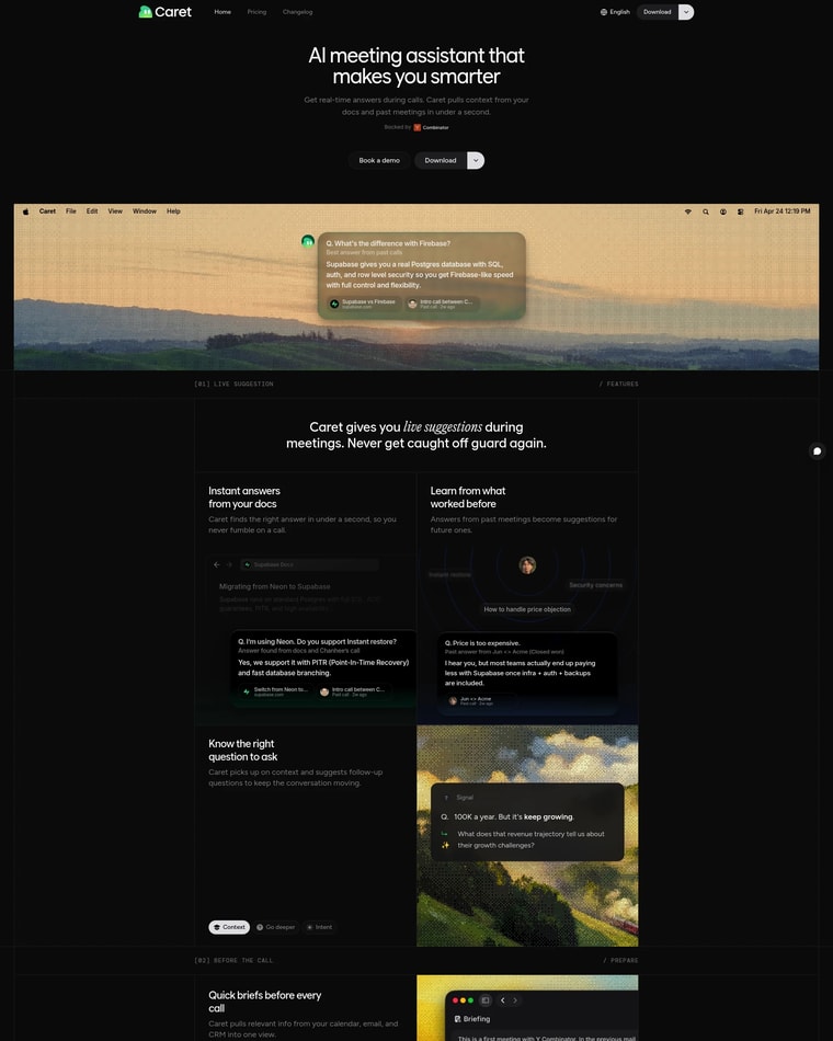 Caret Landing page (Home Desktop)