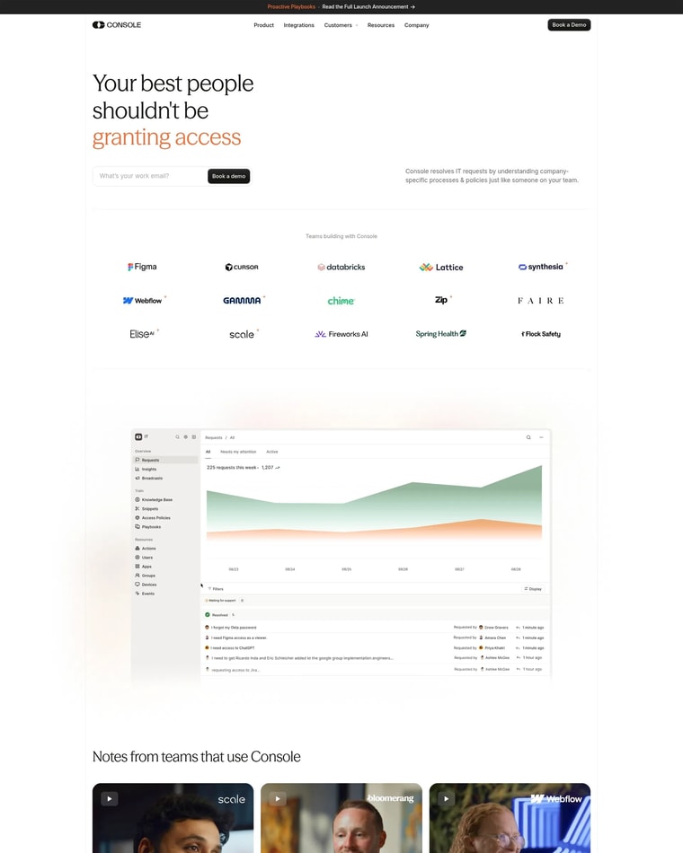 Console Landing page (Home Desktop)