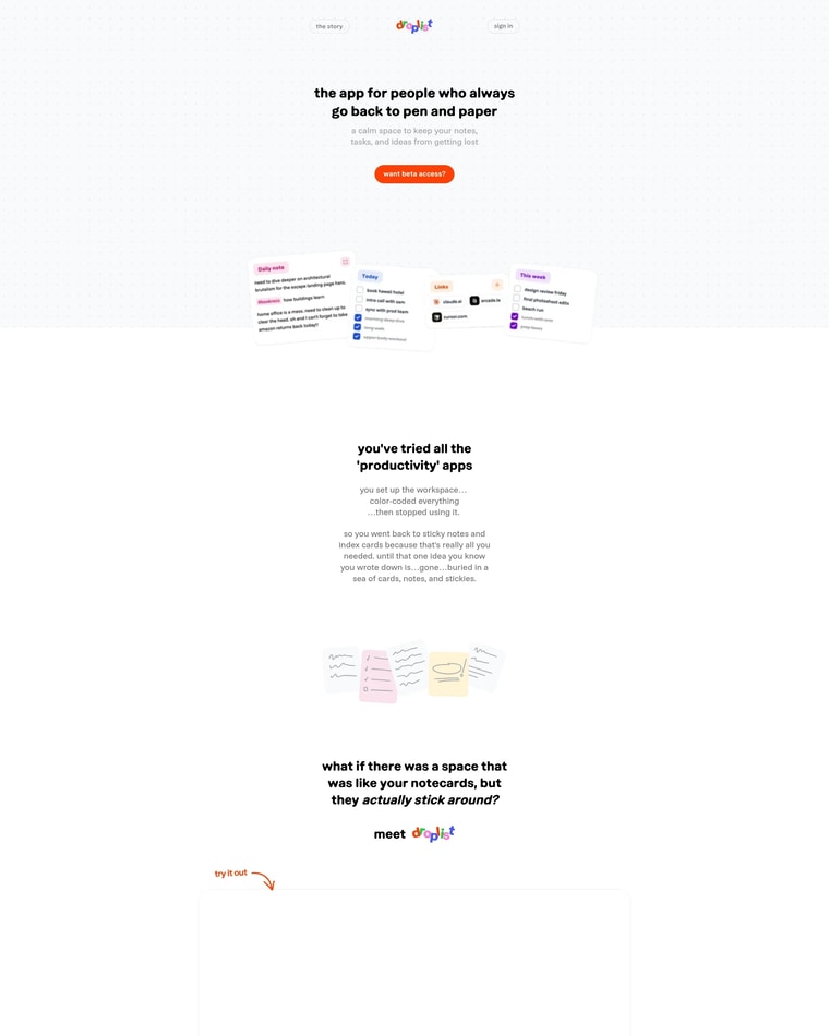 Droplist Landing page (Home Desktop)