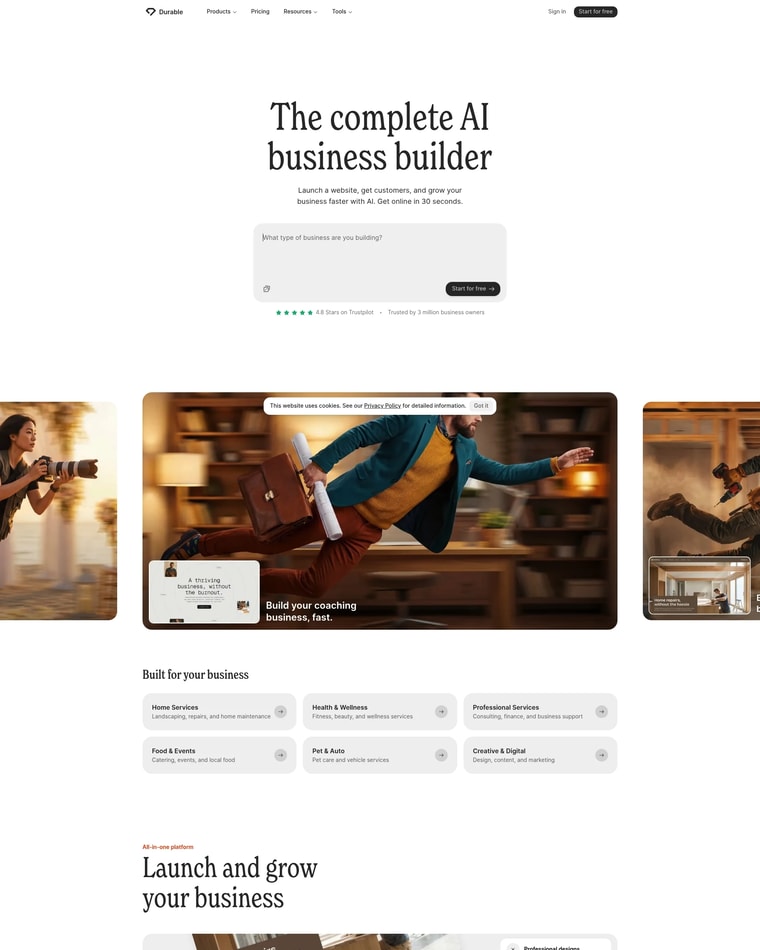 Durable Landing page (Home Desktop)