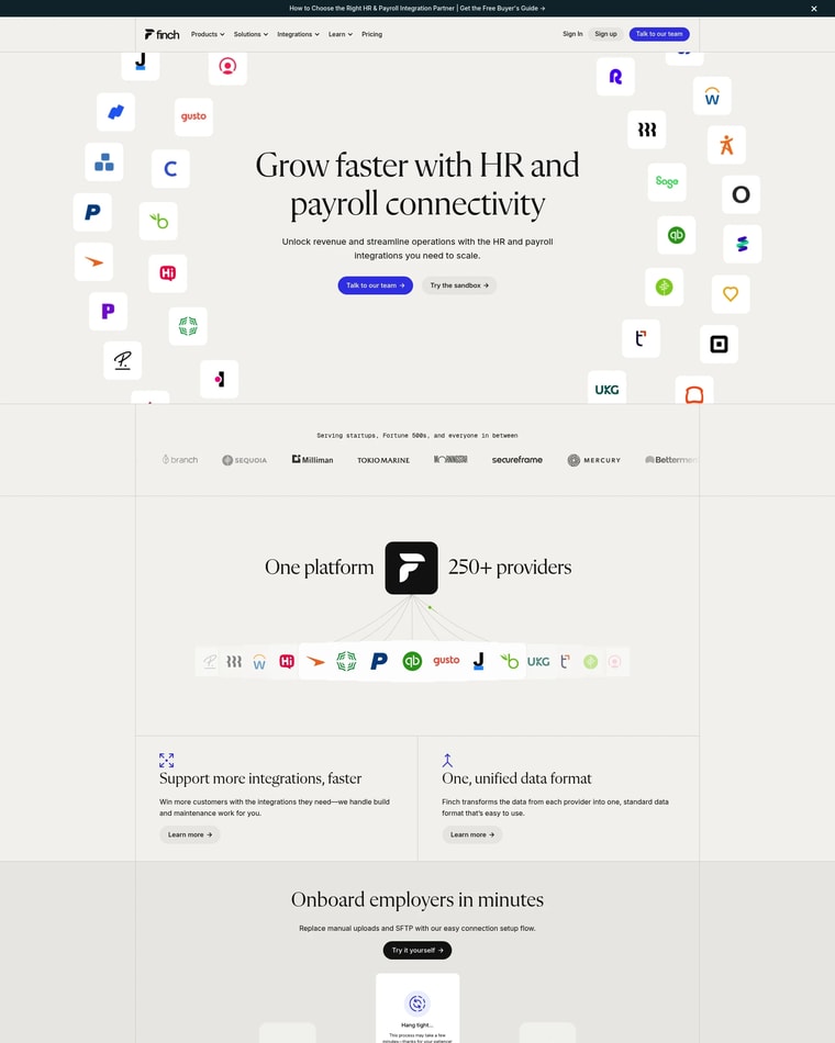 Finch Landing page (Home Desktop)