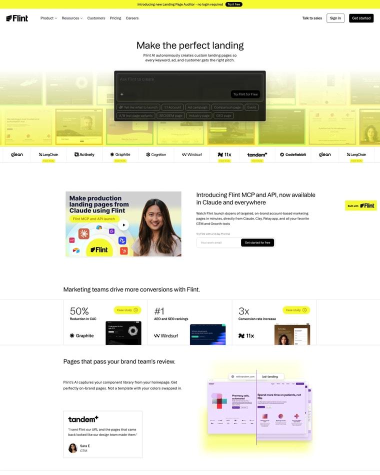 Flint Landing page (Home Desktop)