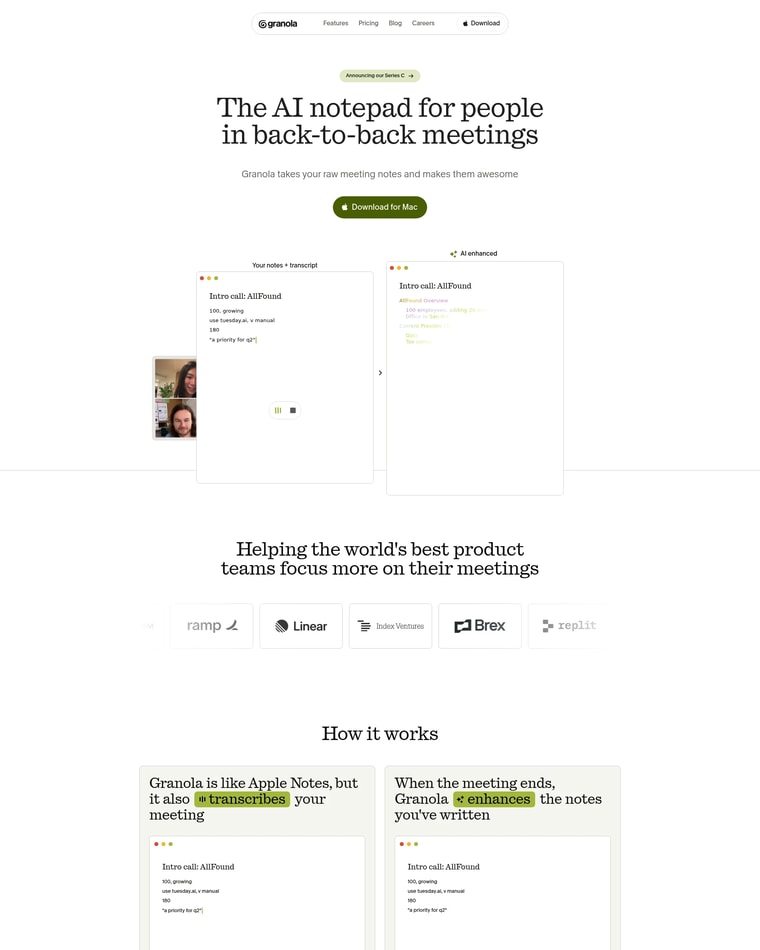 Granola Landing page (Home Desktop)