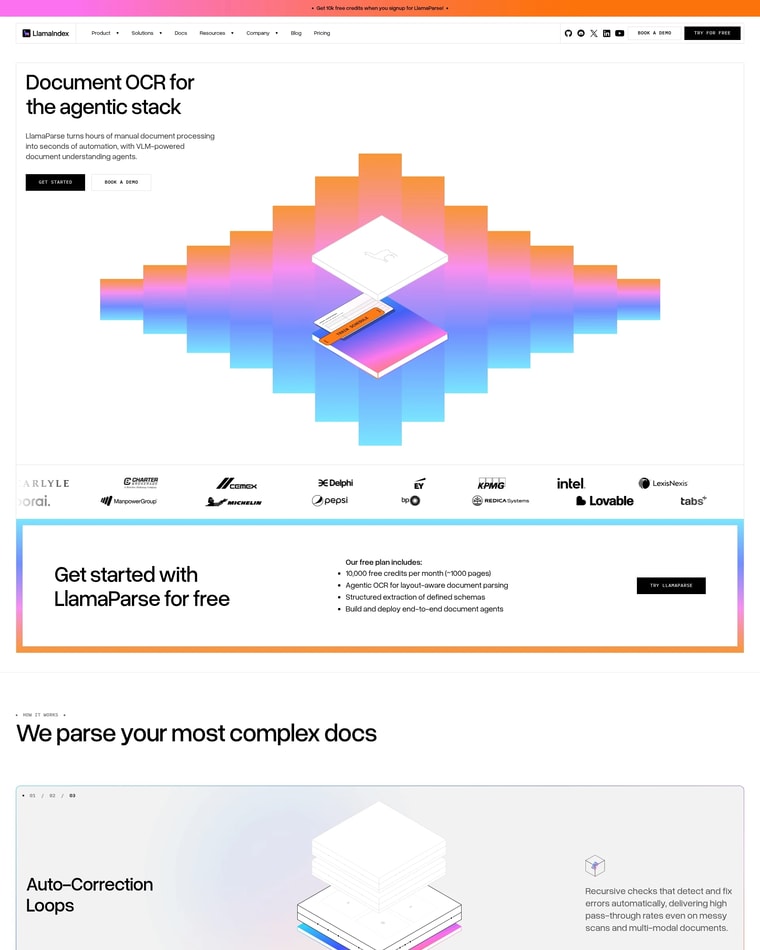 LlamaIndex Landing page (Home Desktop)