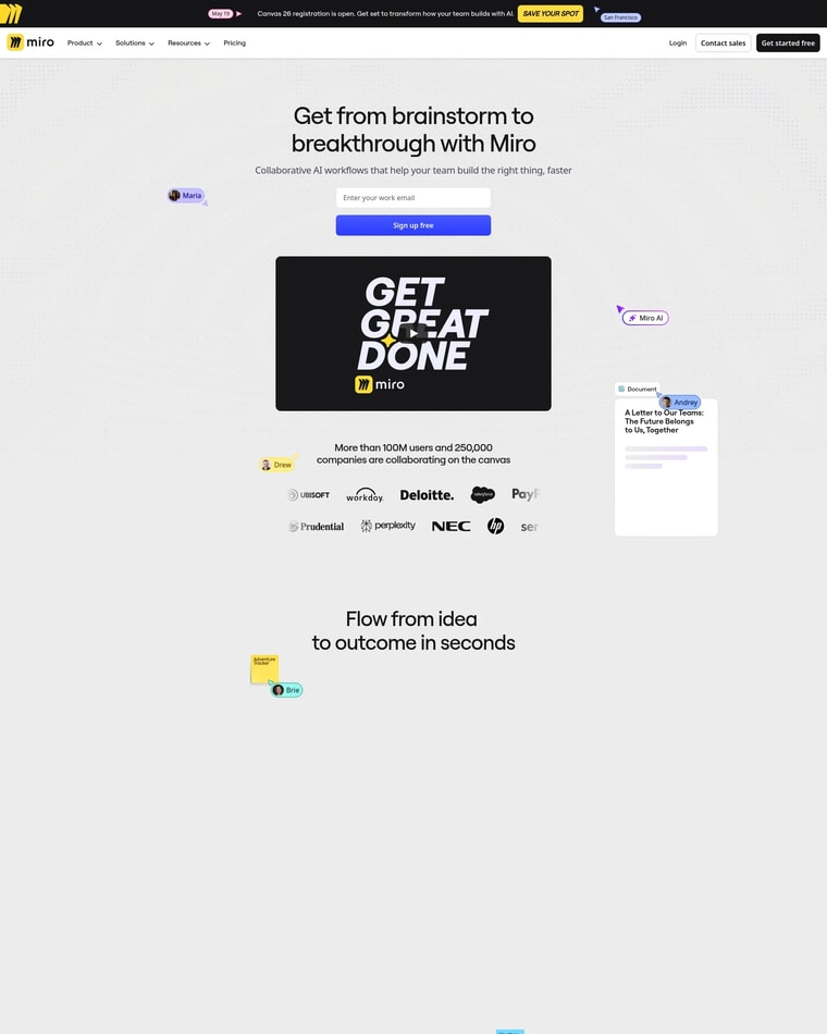 Miro Landing page (Home Desktop)