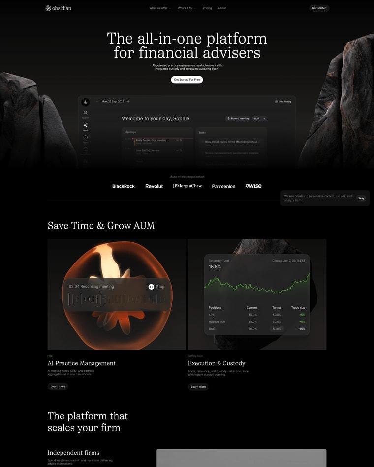 Obsidian OS Landing page (Home Desktop)