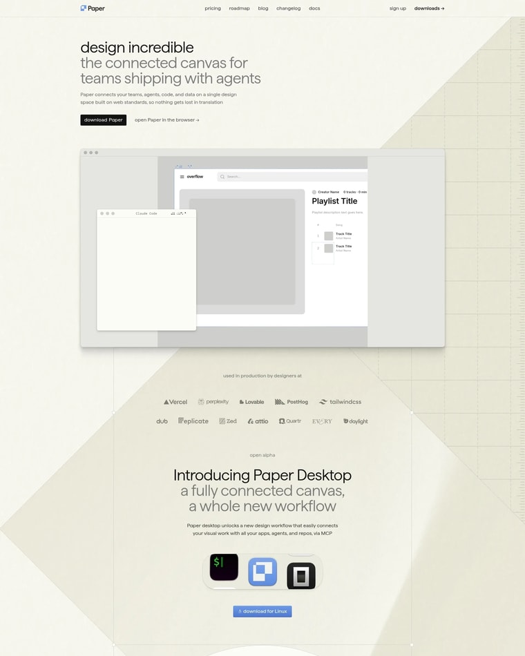 Paper Landing page (Home Desktop)
