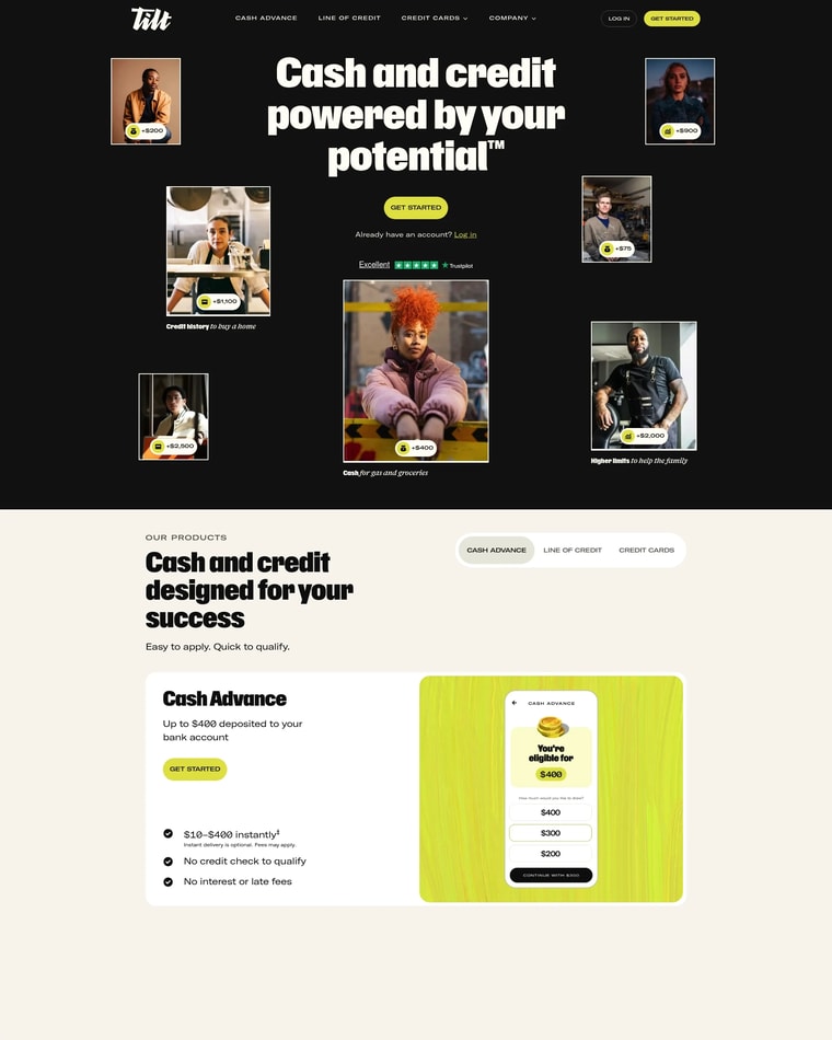 Tilt Landing page (Home Desktop)