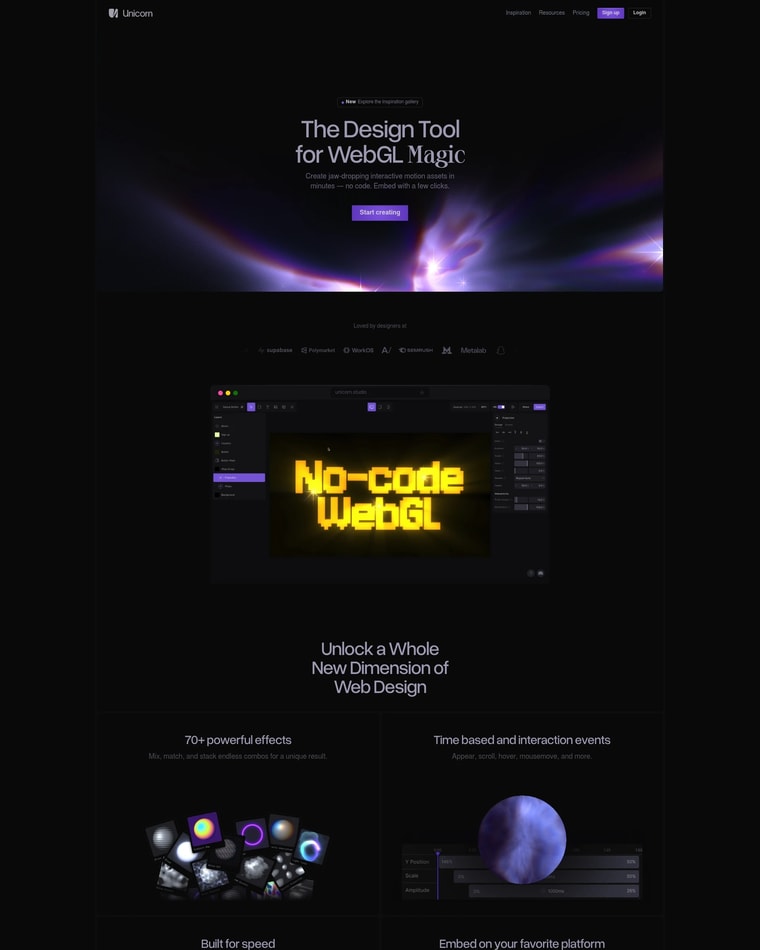 Unicorn Studio Landing page (Home Desktop)