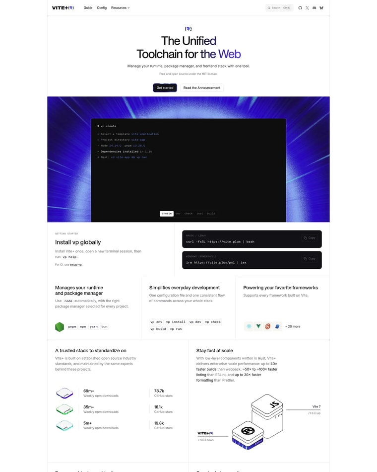 Vite Plus Landing page (Home Desktop)